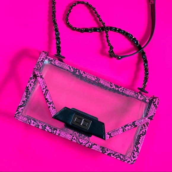 Policy Handbags Handbags - Clear Pink Snake-Print Crossbody Bag